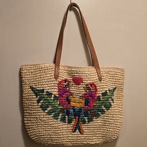 INC International Concepts Straw Tote with Parrot Embroidery #CL